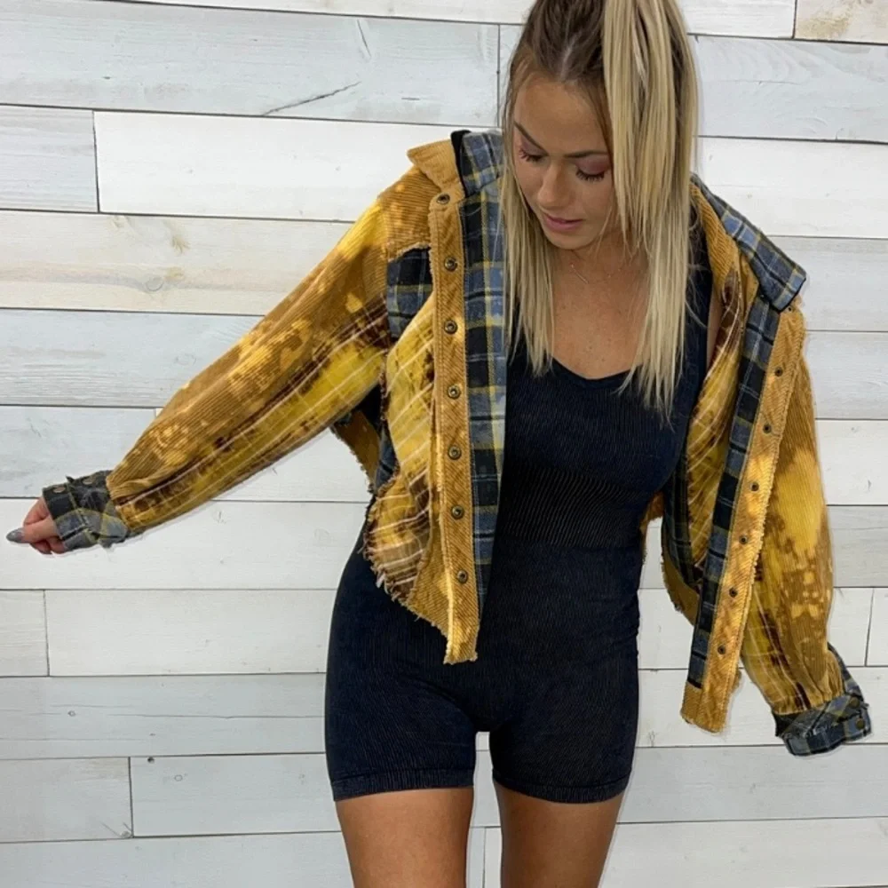 Plaid Yellow Bomber Jacket - Picture 1 of 8